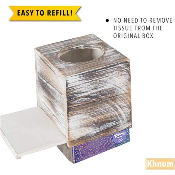 White Barnwood Tissue Box Cover: 2 Pack Tissue Box Holder Includes Slide-Out - Picture 14 of 16